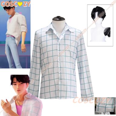 Jinu 코스프레 의상 격자 무늬 셔츠 가발 애니메이션 KPOP Saja Boys Jinu 