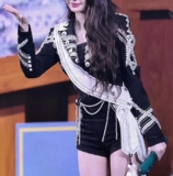 Kpop 가수 의상 검은 색 짧은 코트 반바지 재즈 공연 의류